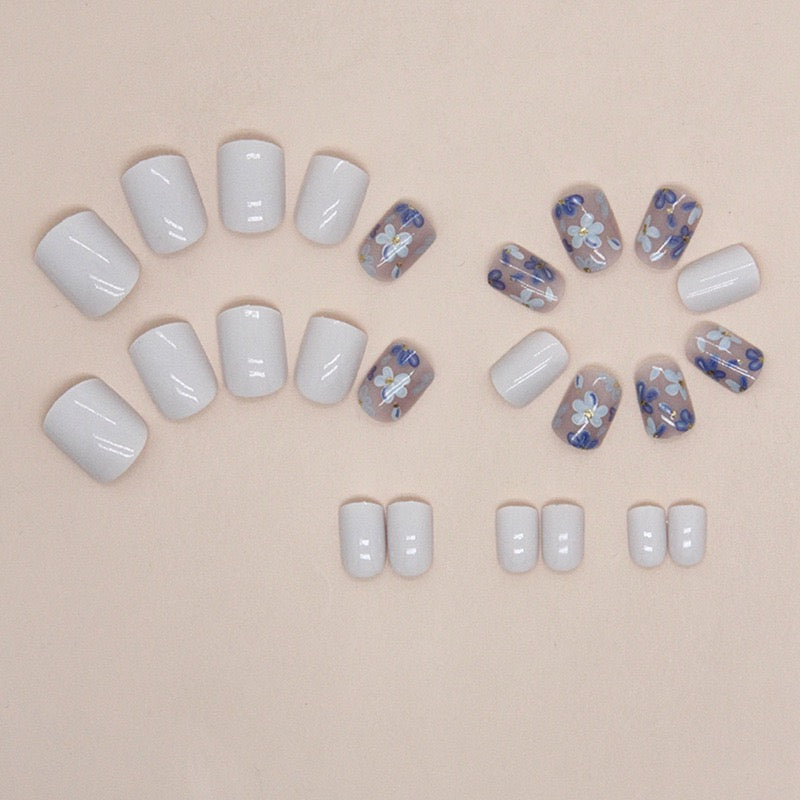 S84 Milky Blue Flower Fantasia High-end Press on Nails
