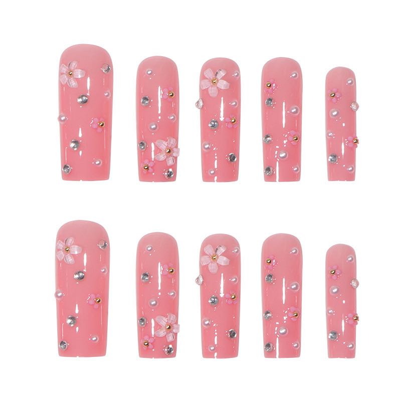 XL20 Floral Blush Diamonds High-end Press on Nails