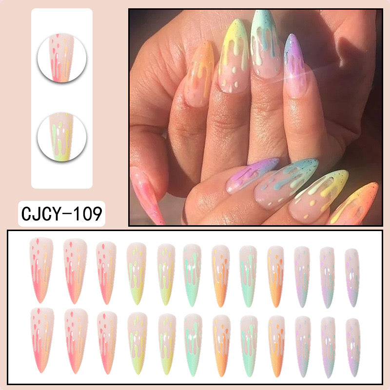 L42 Rainbow French Ice Cream High-end Press on Nails