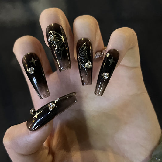 L13 Sparkling Night Butterfly High-end Press on Nails