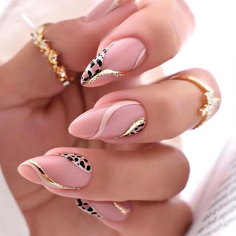 M18 Golden Leopard Print High-end Press on Nails