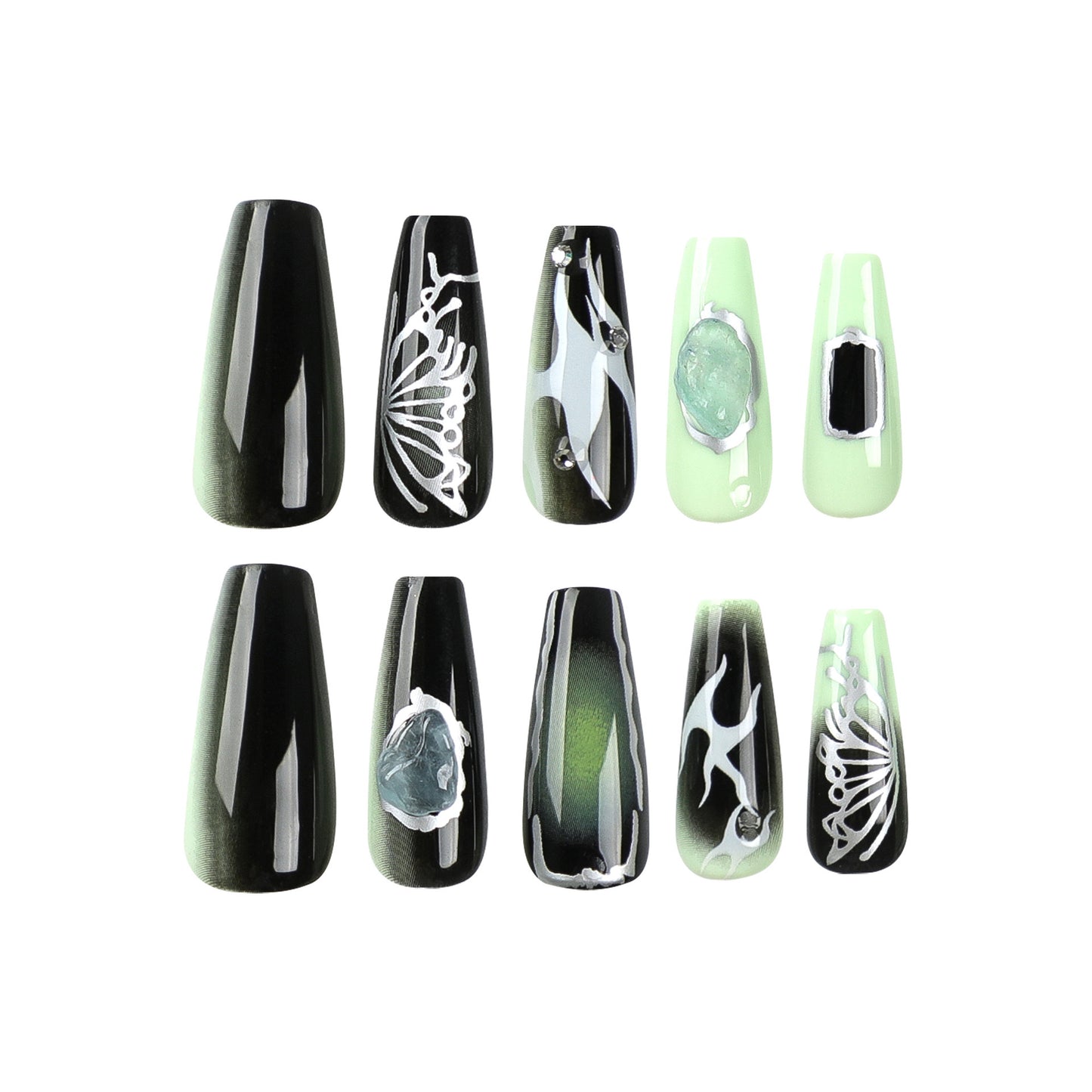 L06 Emerald Butterfly Dance High-end Press on Nails