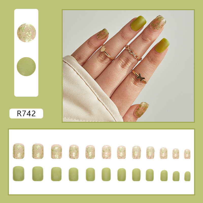 S34 Green Glow Shimmer High-end Press on Nails