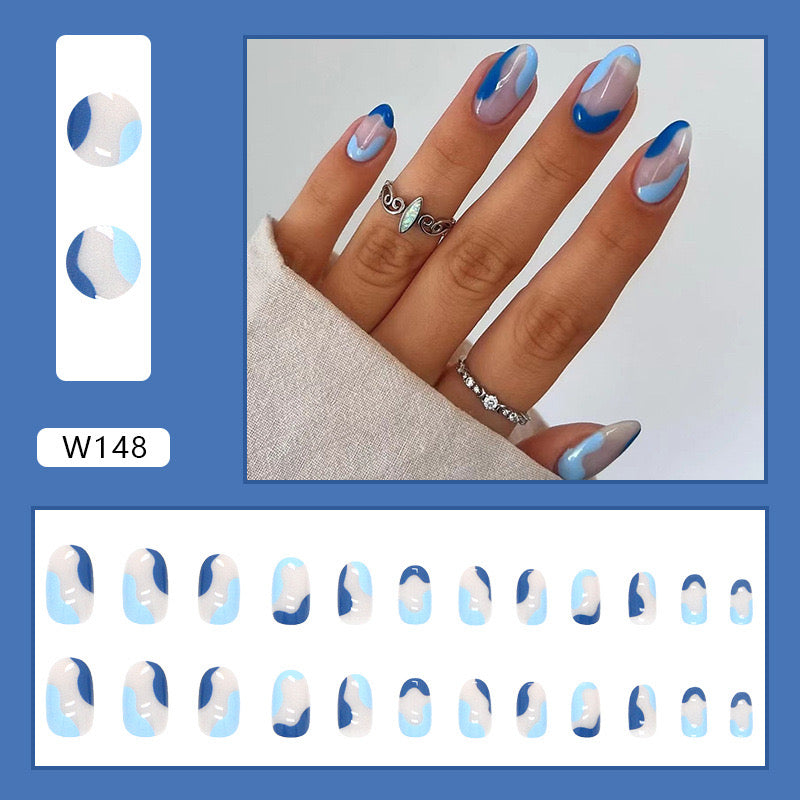 M10 Blue French Ripples High-end Press on Nails