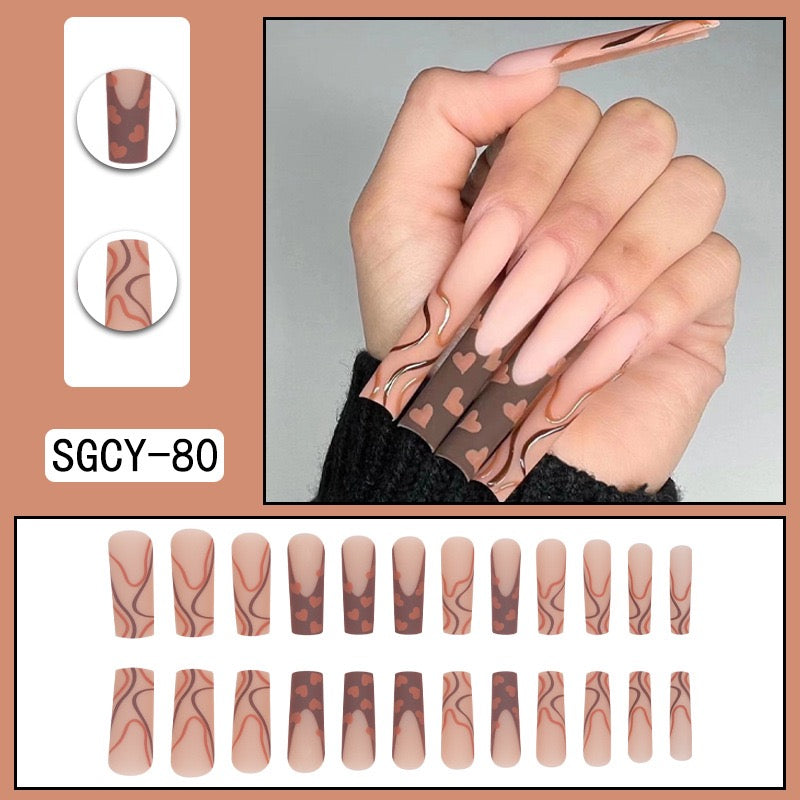 XL06 Brown Ripple Hearts High-end Press on Nails