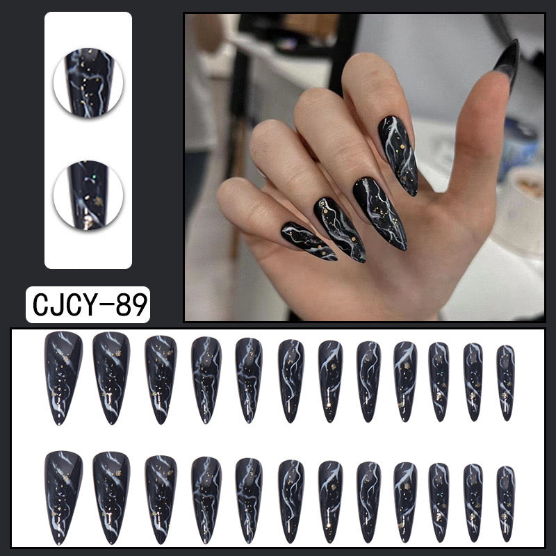 L22 Obsidian Marble Swirl High-end Press on Nails