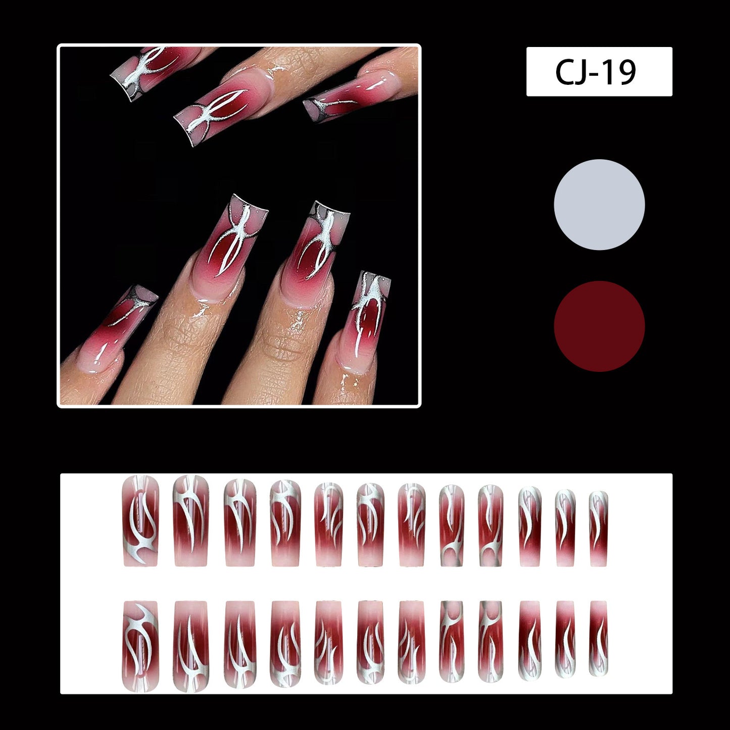 XL02 Crimson Silver Dreams High-end Press on Nails