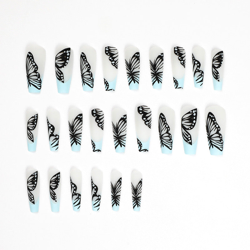 L59 Blue Noir Butterfly High-end Press on Nails