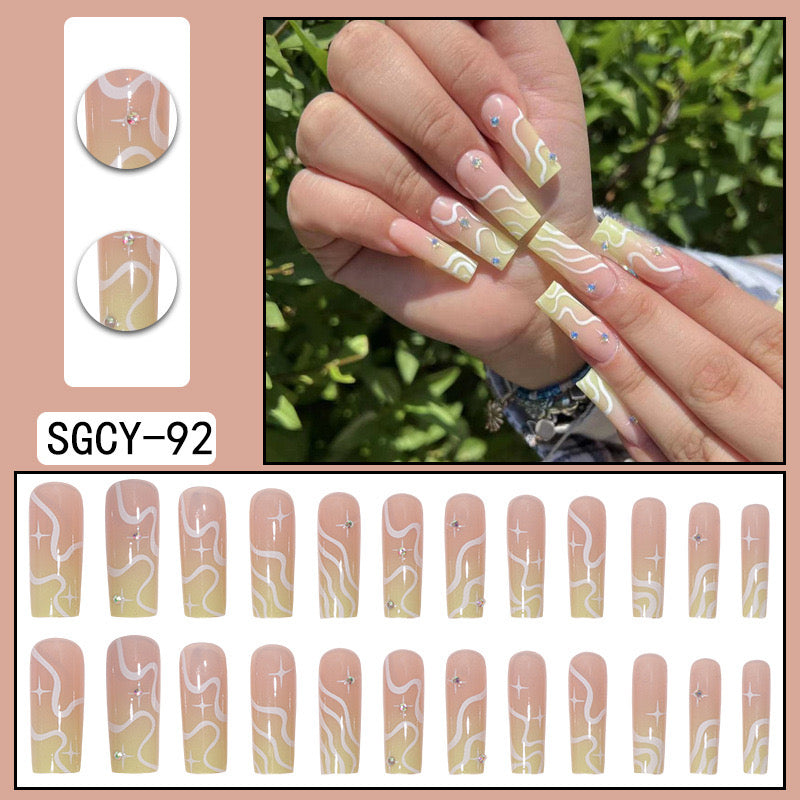 XL07 Pale Yellow Weave High-end Press on Nails