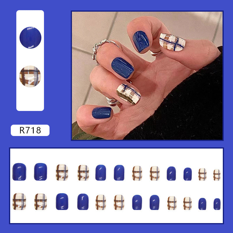 S20 Blue Harmony Plaid High-end Press on Nails