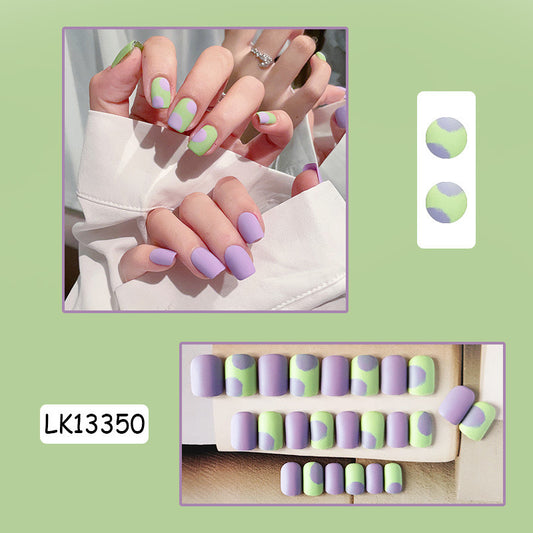 S18 Subtle Matte Purple Green High-end Press on Nails