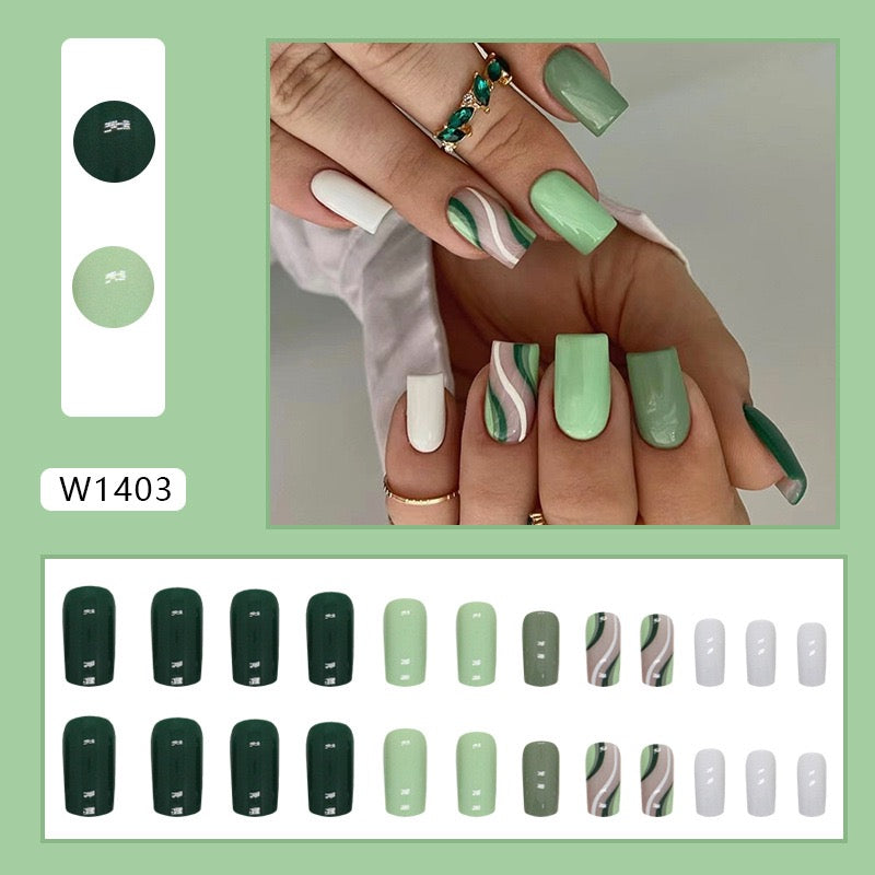 M54 Milk Cap Matcha Breeze High-end Press on Nails