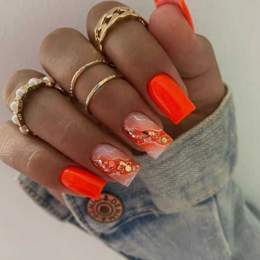 M57 Sparkling Orange Essence High-end Press on Nails