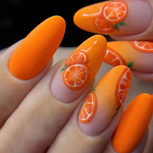 M48 Orange Heart Achievements High-end Press on Nails