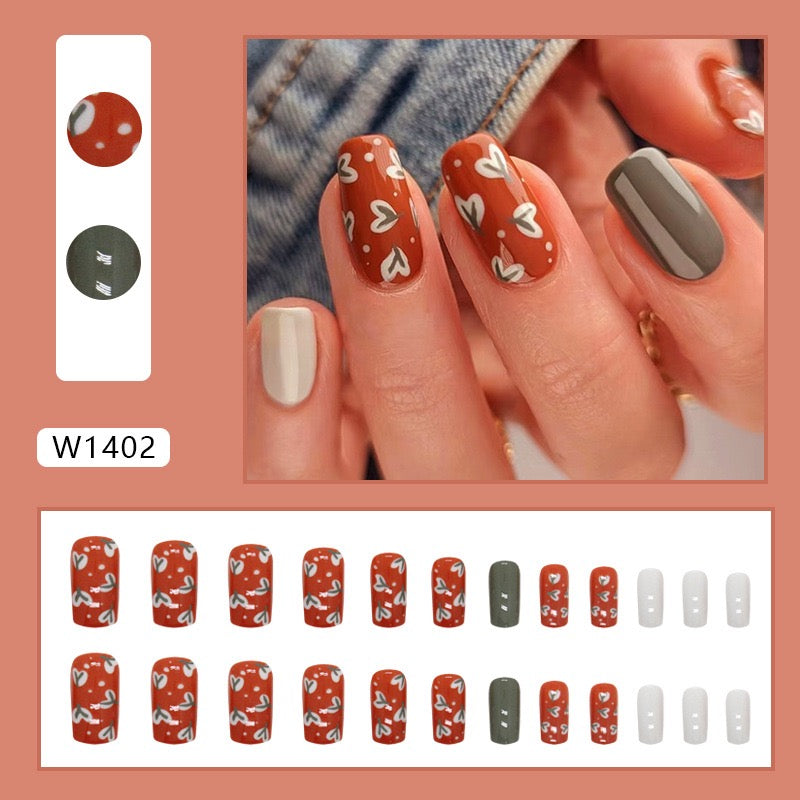 M55 Brick Red Floral Whispers High-end Press on Nails