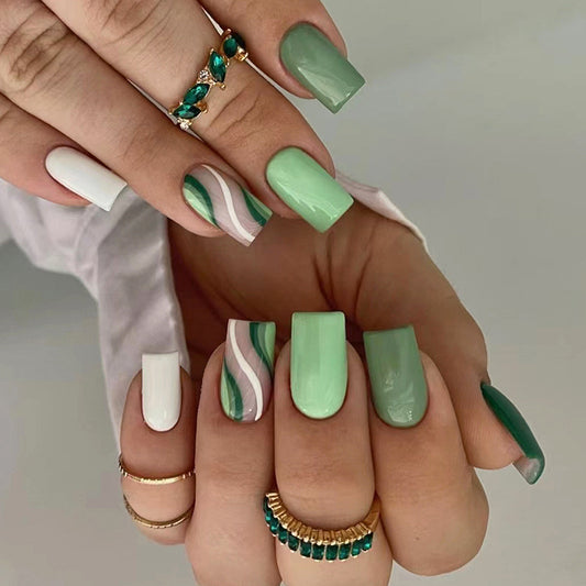 M54 Milk Cap Matcha Breeze High-end Press on Nails