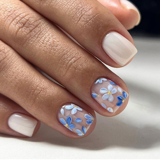 S84 Milky Blue Flower Fantasia High-end Press on Nails