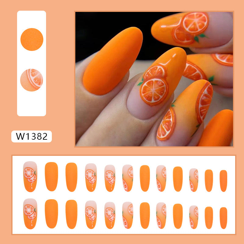 M48 Orange Heart Achievements High-end Press on Nails