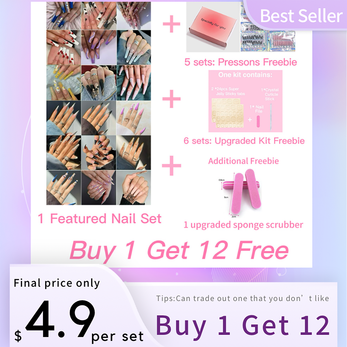 【High-end NAILS REGULAR SURPRISE BOX】 24pcs Durable Reusable Acrylic Presson Nails Onesize (LIVE SHOW)