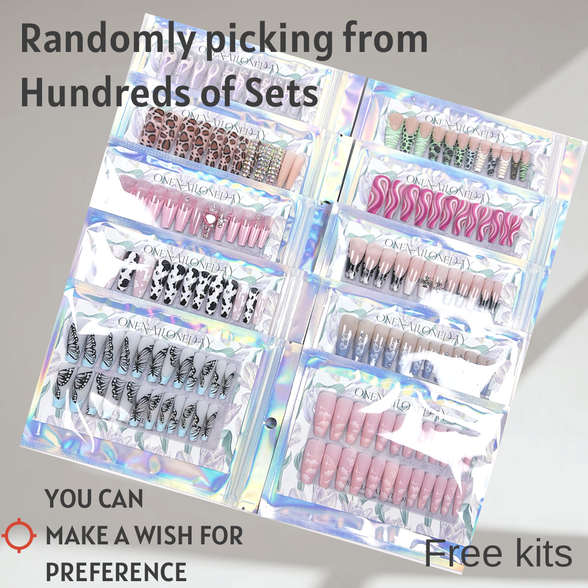 【Single one set-Free nail kit】24-pcs Durable Acrylic Reusable Presson Nails Onesize (LIVE SHOW)