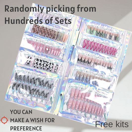 【Single one set-Free nail kit】24-pcs Durable Acrylic Reusable Presson Nails Onesize (LIVE SHOW)