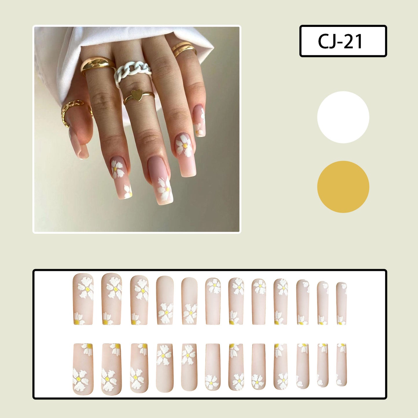 XL09 Golden Daisy Bloom High-end Press on Nails