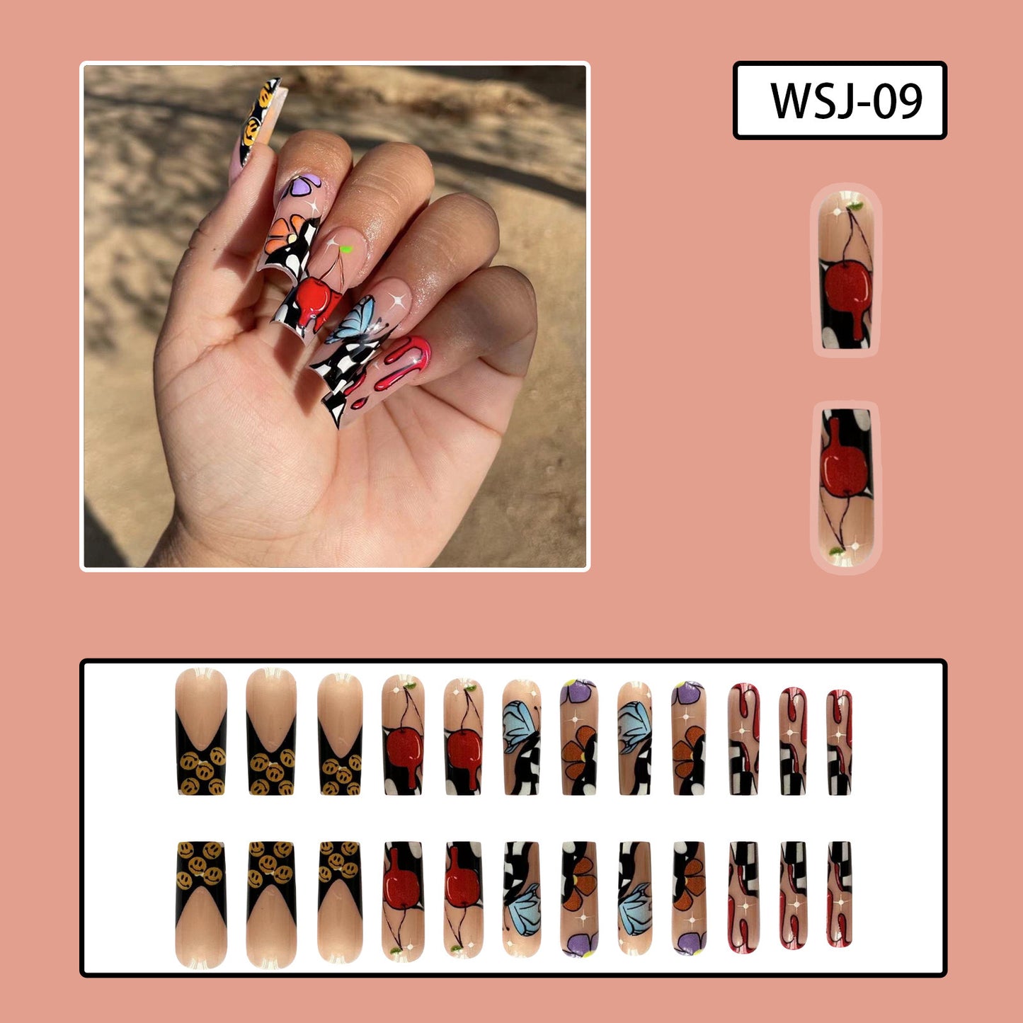 XL03 Smile Butterfly Love Cherry High-end Press on Nails