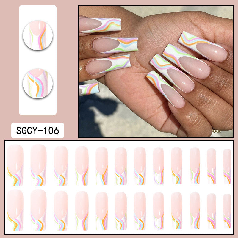 XL08 Color Ribbon Rhythm High-end Press on Nails