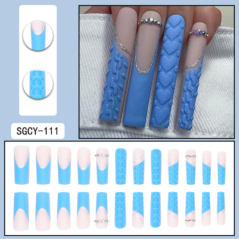 XL28 Deep Blue Affection High-end Press on Nails