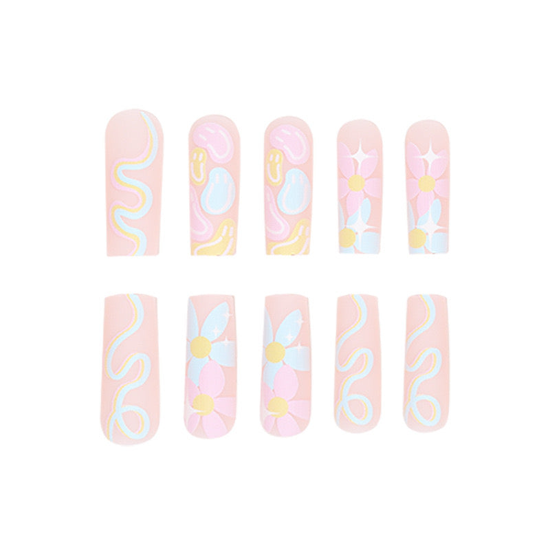 XL34Playful Doodle Blossoms High-end Press on Nails