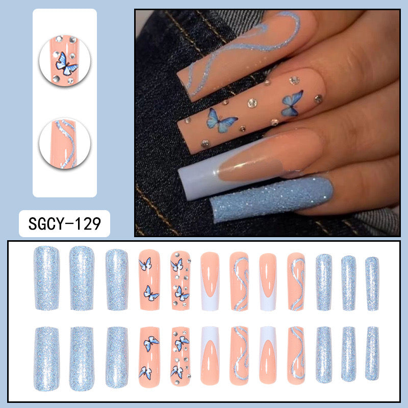 XL36 Azure Wing Flutter High-end Press on Nails