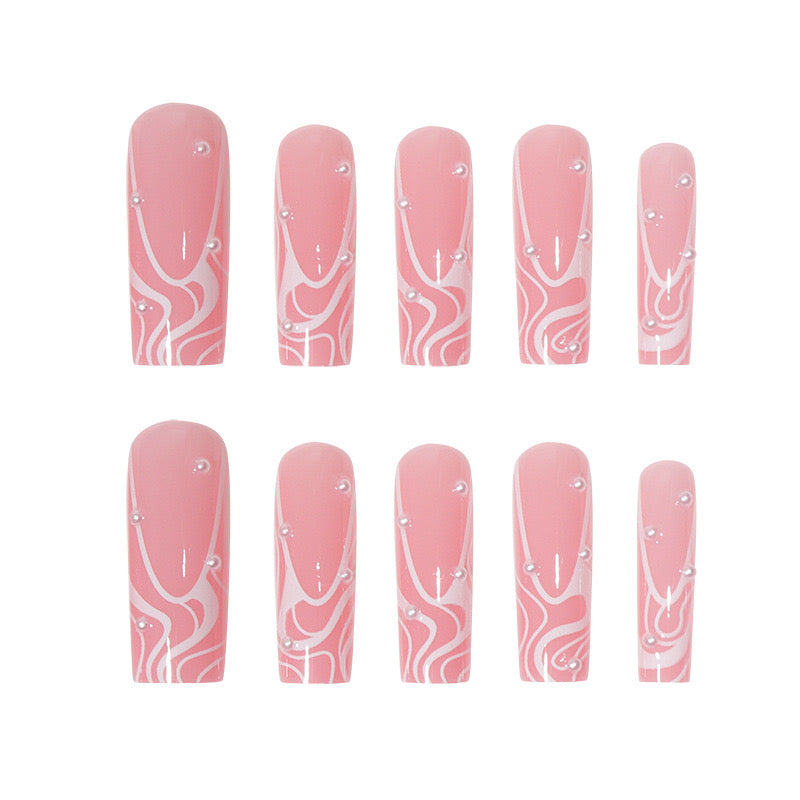 XL21 Cloud Blush Stripes High-end Press on Nails