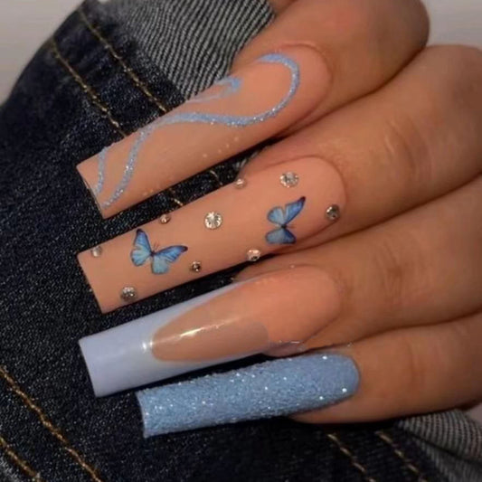 XL36 Azure Wing Flutter High-end Press on Nails