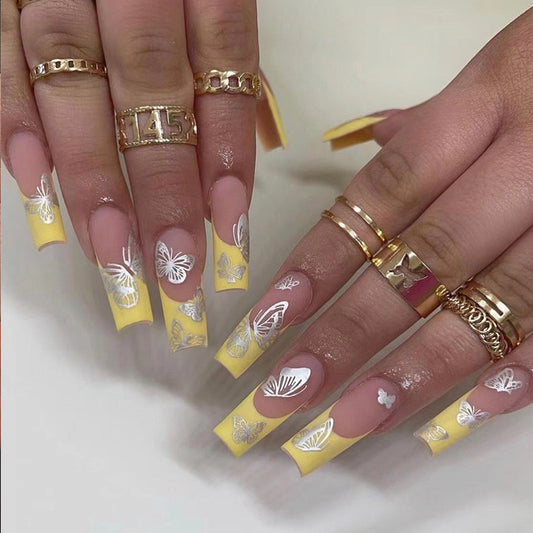 XL37 Golden Yellow Butterfly Dream High-end Press on Nails