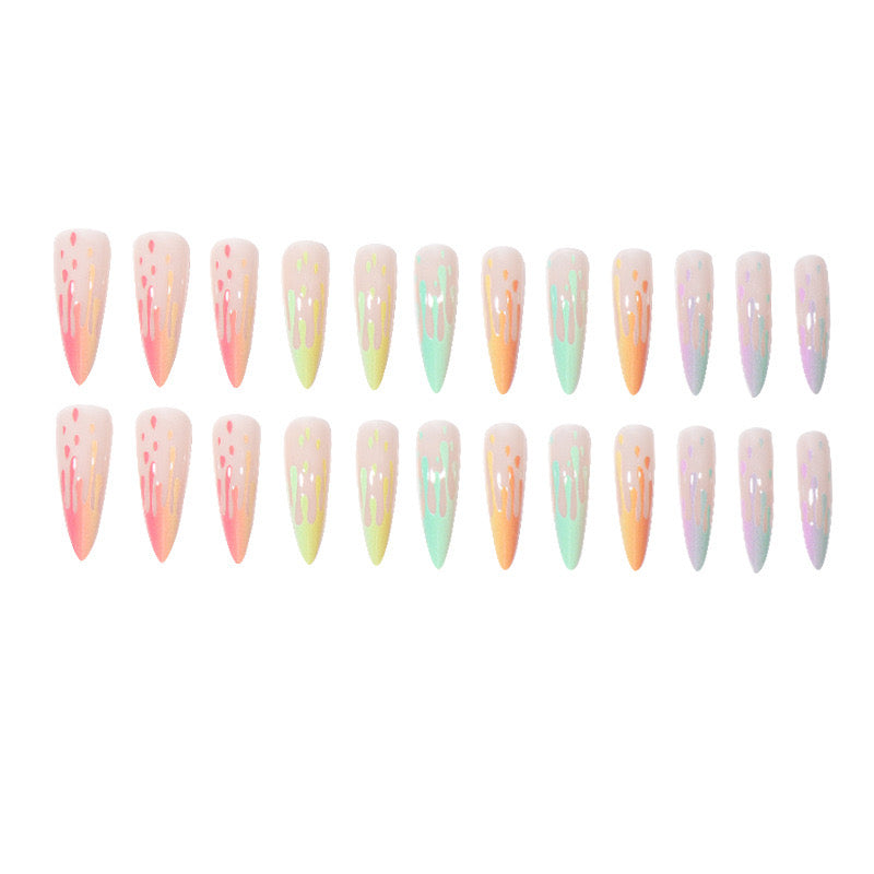 L42 Rainbow French Ice Cream High-end Press on Nails