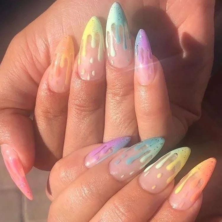 L42 Rainbow French Ice Cream High-end Press on Nails