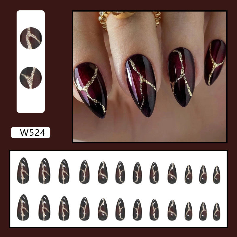 M16 Black Gold Marble Patterns High-end Press on Nails