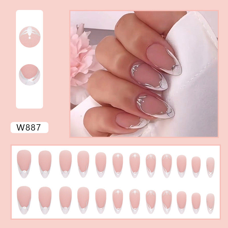 M19 Snowy Paris White Silver High-end Press on Nails