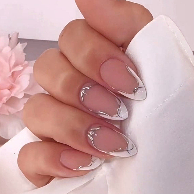 M19 Snowy Paris White Silver High-end Press on Nails