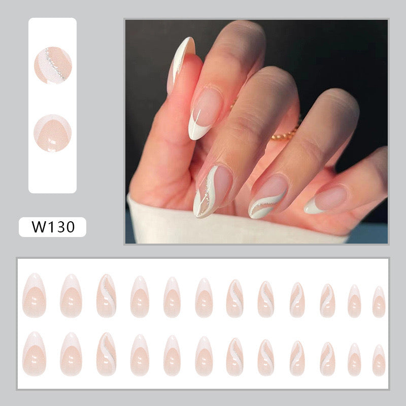 M21 Snowy White Ribbon High-end Press on Nails