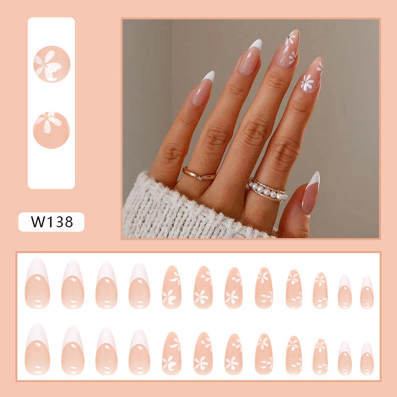 M40 White Blossom Romance High-end Press on Nails