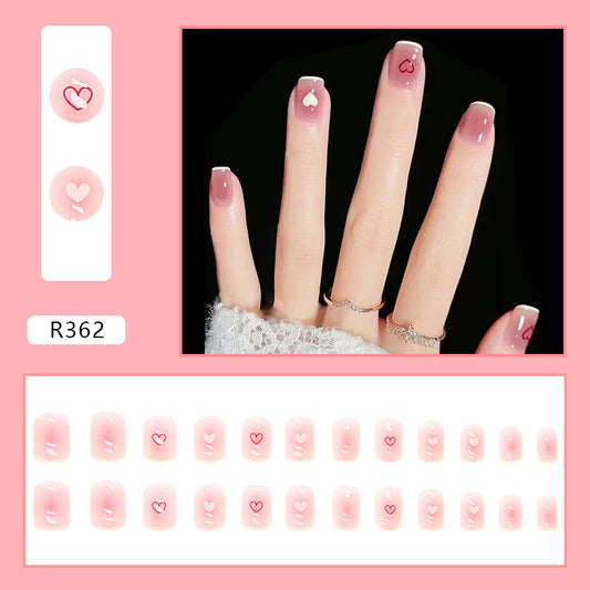 S76 Sweet Pink Hearts High-end Press on Nails