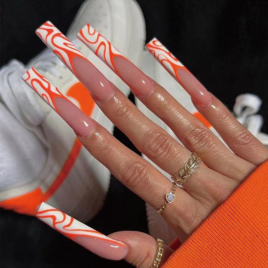 L35 Sunset Orange Swells High-end Press on Nails