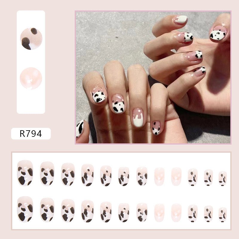 S75 Serene Milk Hearts High-end Press on Nails