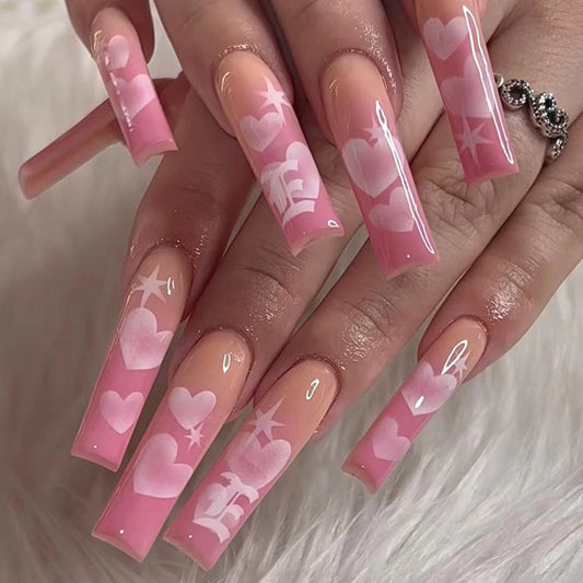 L73 Dreamy Pink Hearts High-end Press on Nails