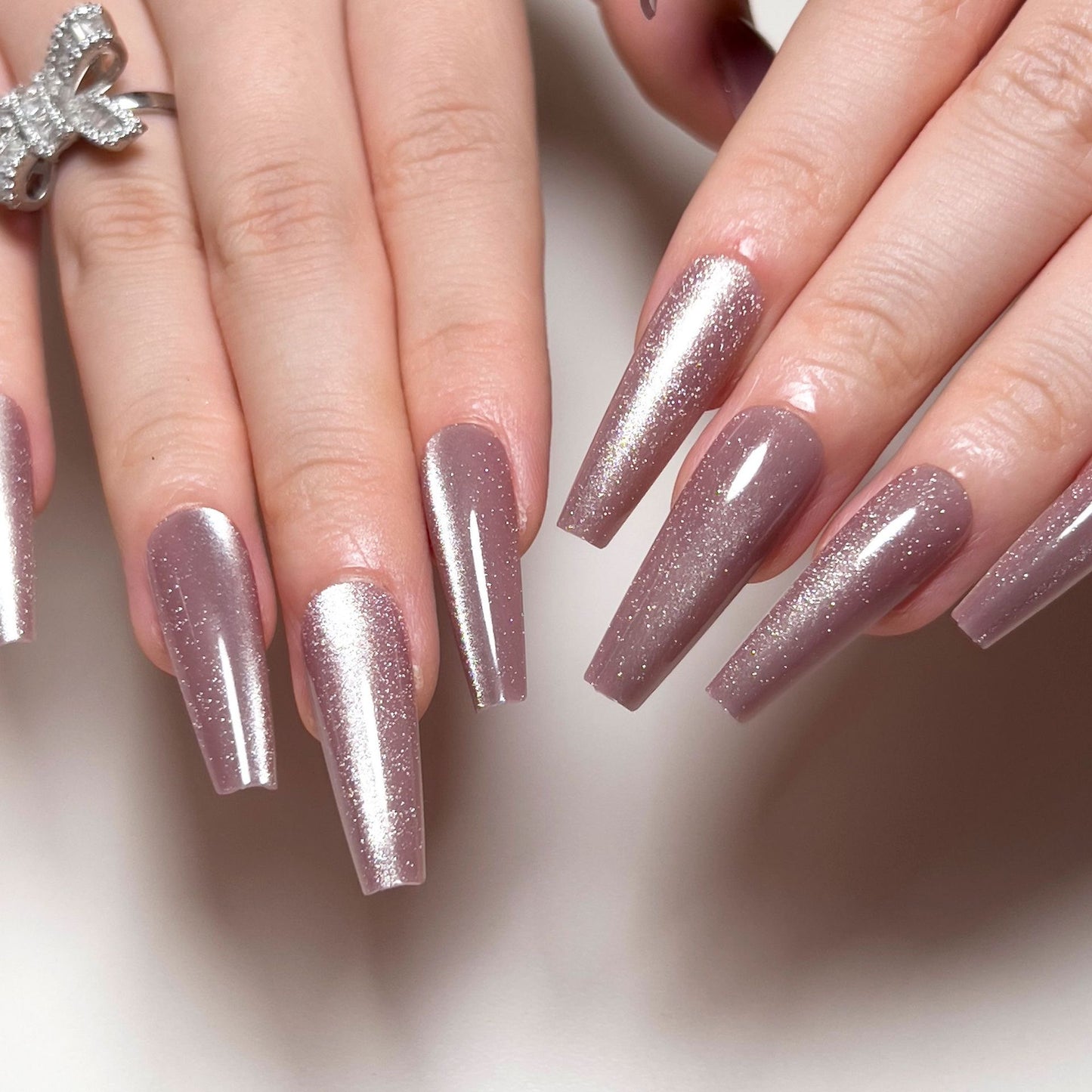 CE01 Purple Gray cat eye nails