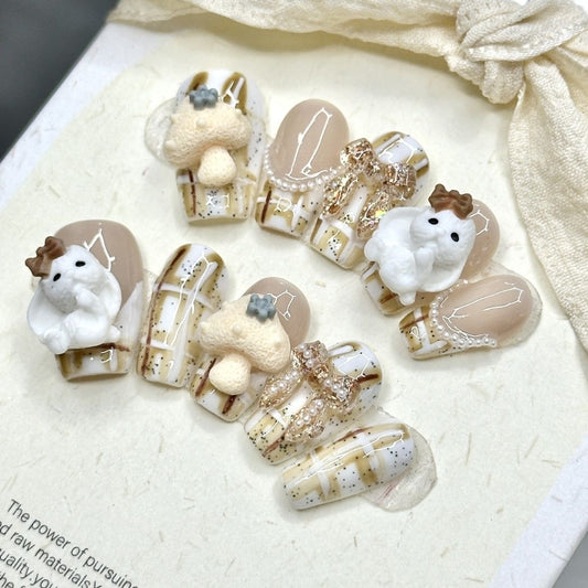 H1 Mushroom Little White Rabbit Reusable Acrylic Nails