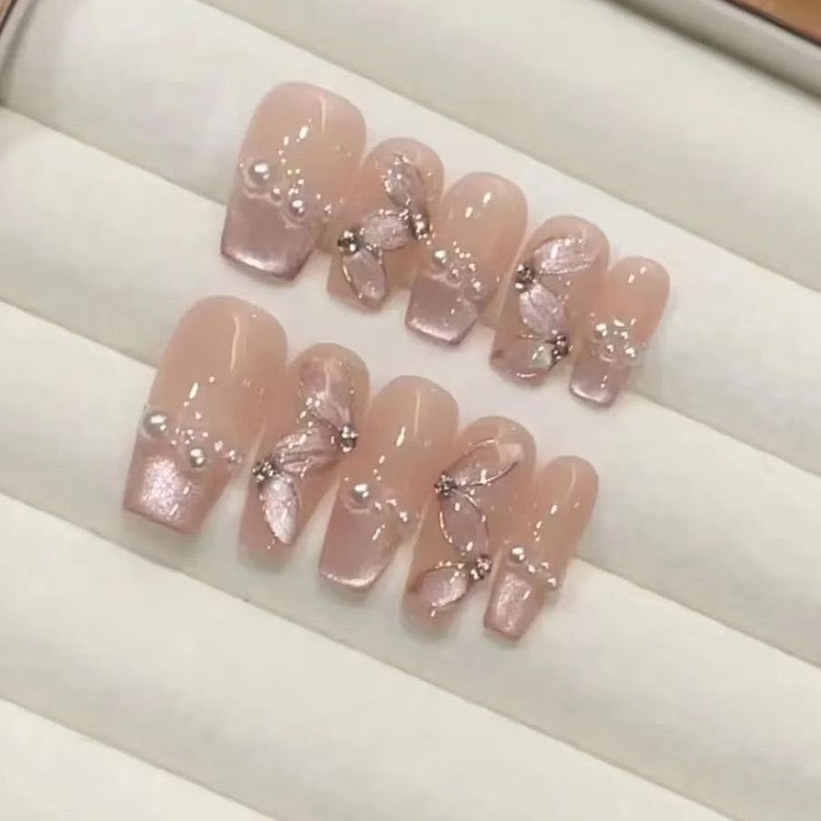 H2 Pink Silk Streamer High-end Press on Nails