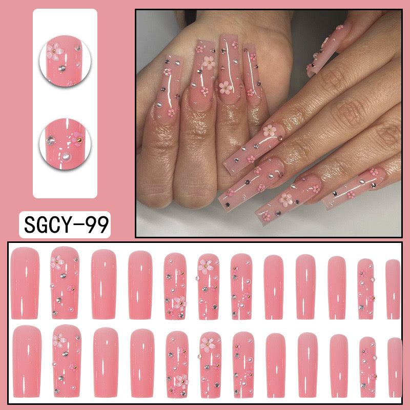 XL20 Floral Blush Diamonds High-end Press on Nails