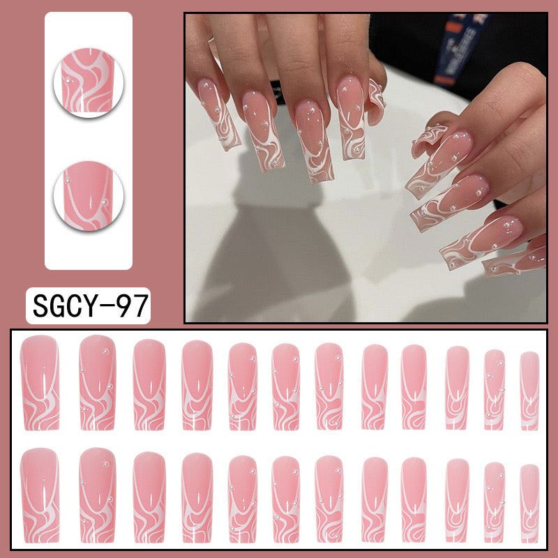 XL21 Cloud Blush Stripes High-end Press on Nails